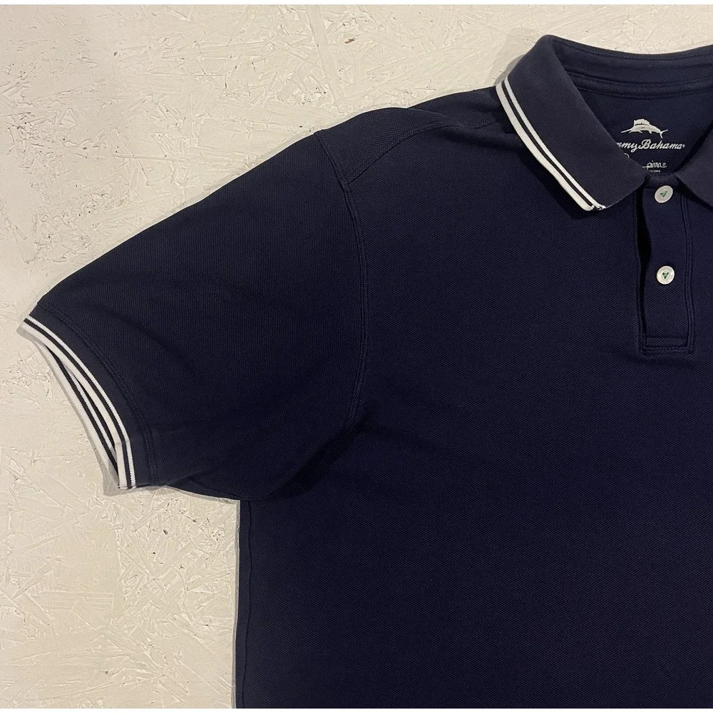 Tommy Bahama Polo Shirt Mens L Blue Supima Cotton‎ Short Sleeve Beach Comfort